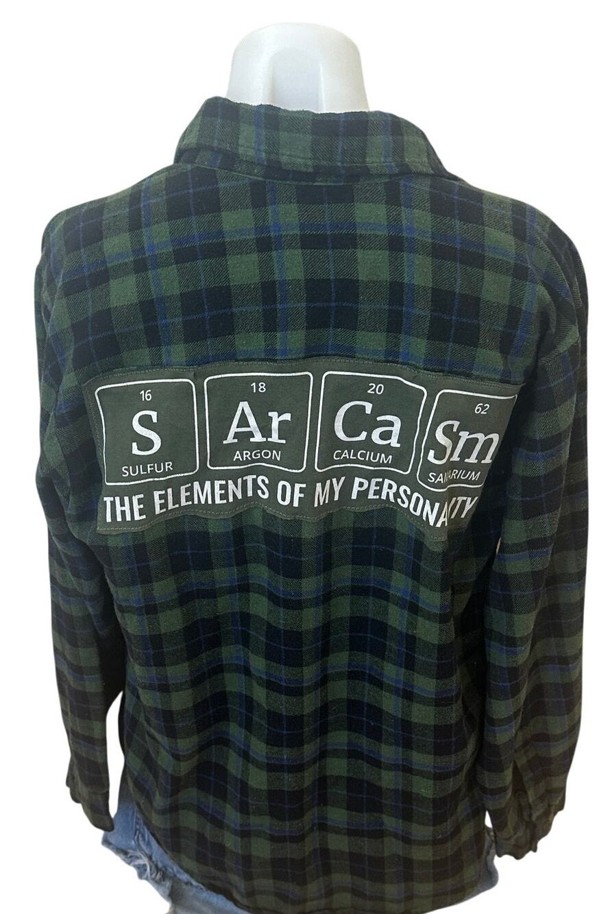 Sarcasm Element of My Personality Flannel Shirt MEDIUM Period Table Nerd Joke